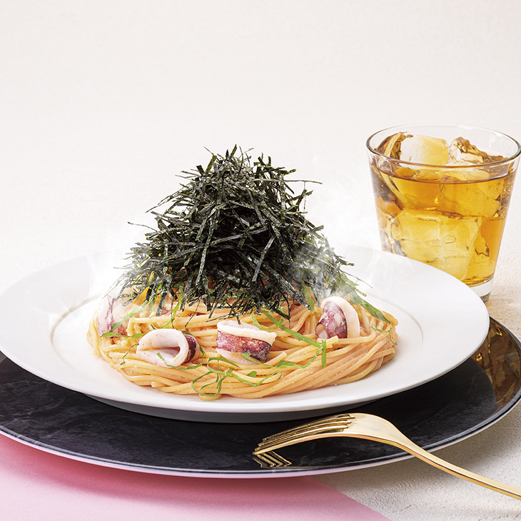 海苔とヤリイカの明太子パスタ