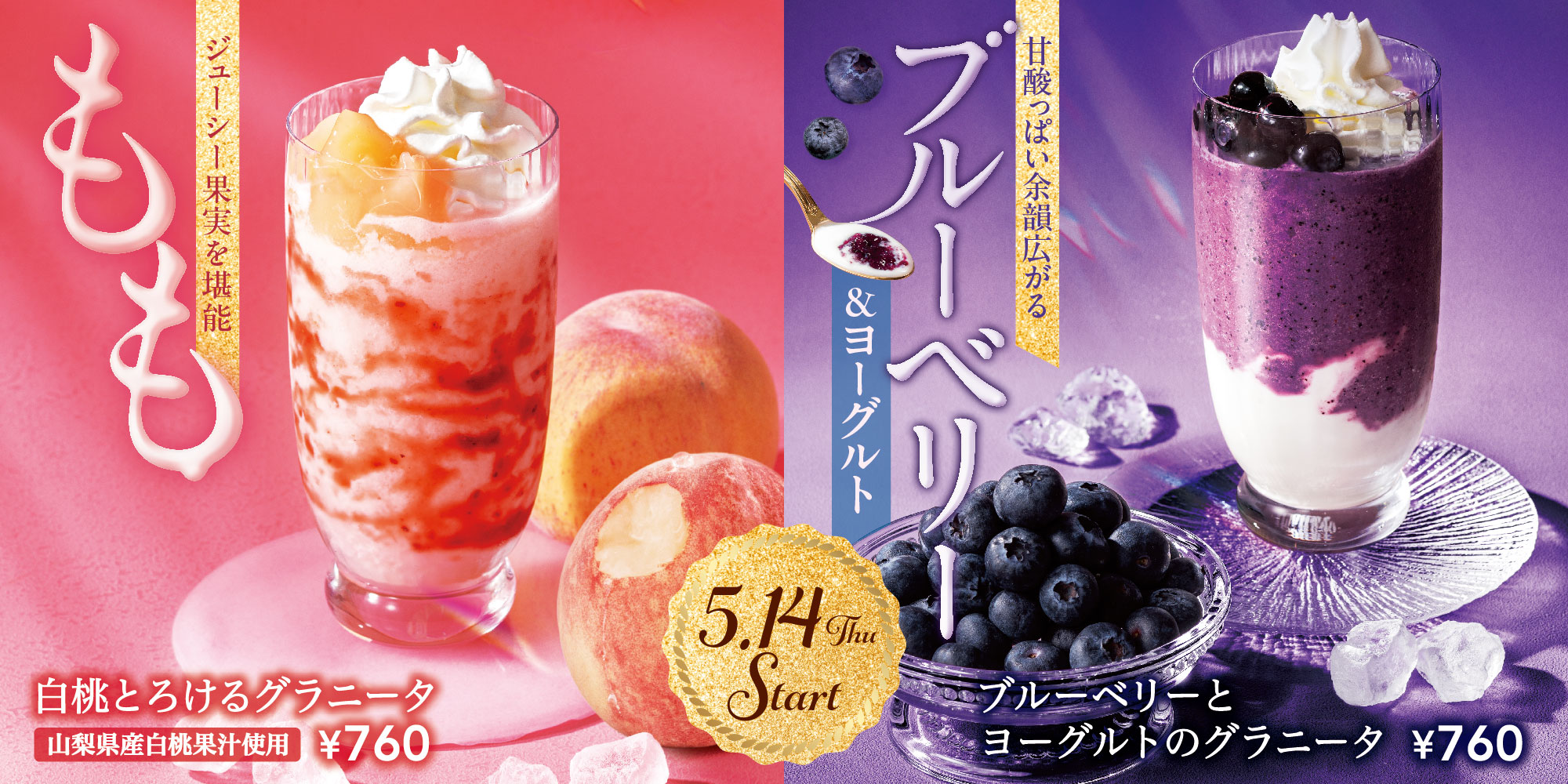 白桃とろけるグラニータ ブルーベリーとヨーグルトのグラニータ